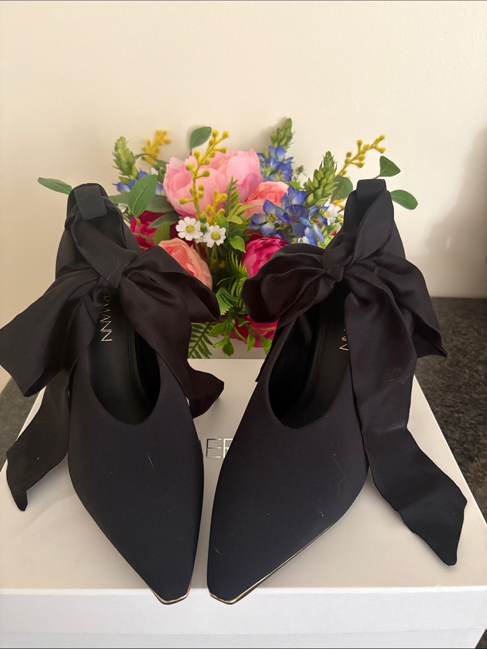 Zimmermann Black Pointed-Toe Heels with Bow Ankle Ties